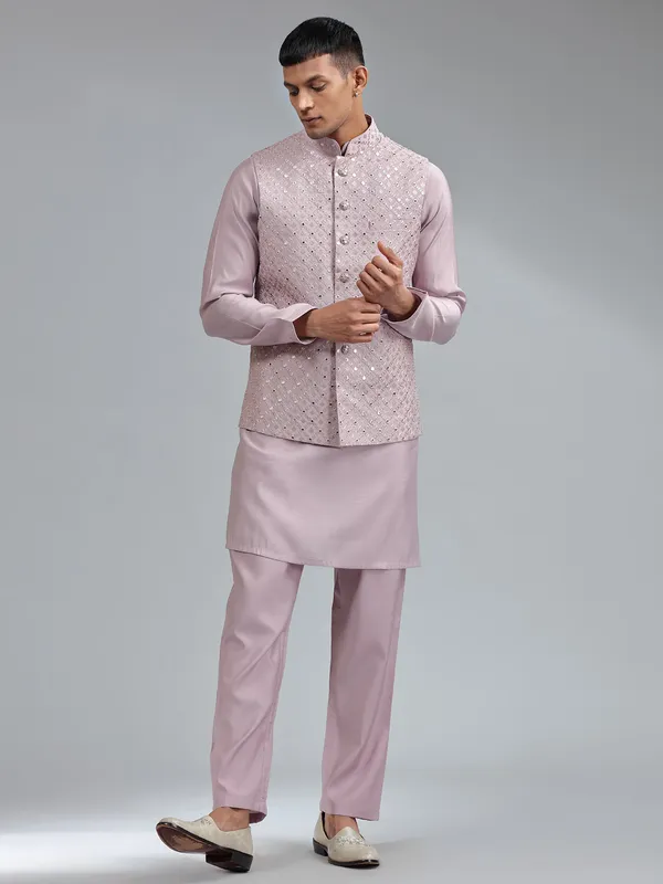 Stunning mauve pink silk waistcoat set