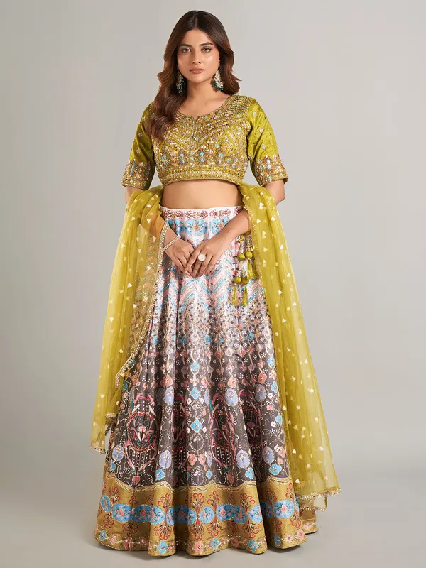 Stunning mehendi green silk lahenga choli
