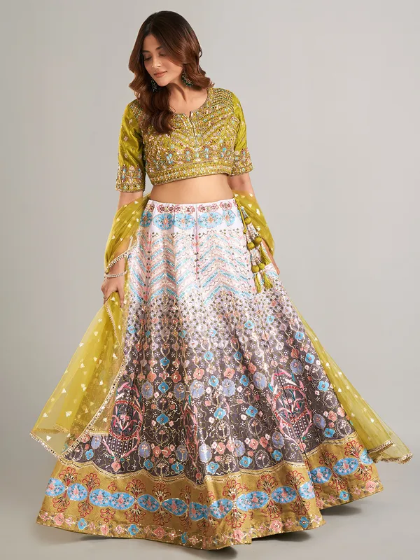 Stunning mehendi green silk lahenga choli