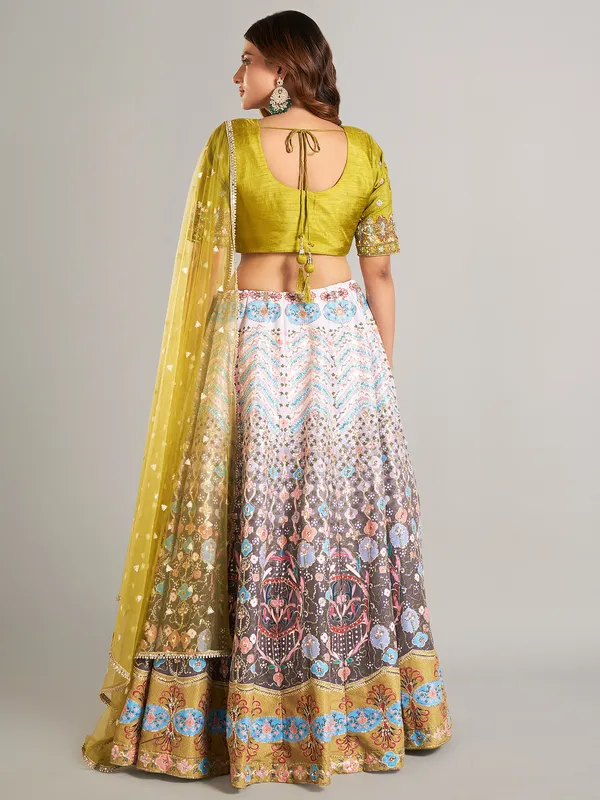 Stunning mehendi green silk lahenga choli