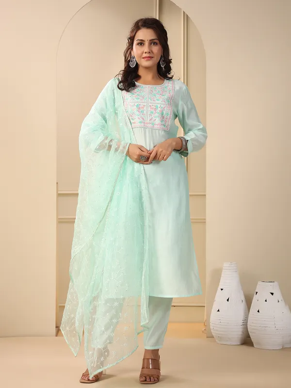 Stunning min green cotton kurti set