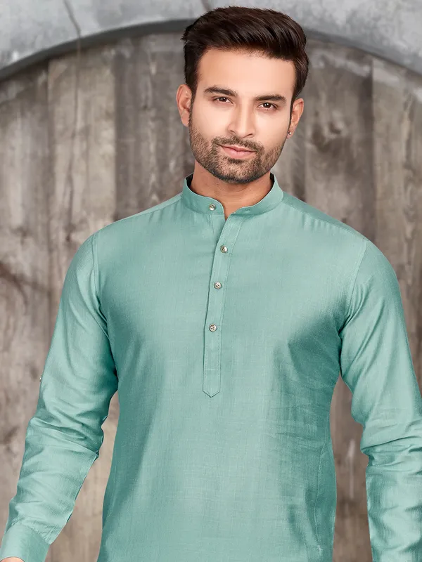 Stunning mint green plain  Men Kurta pajama