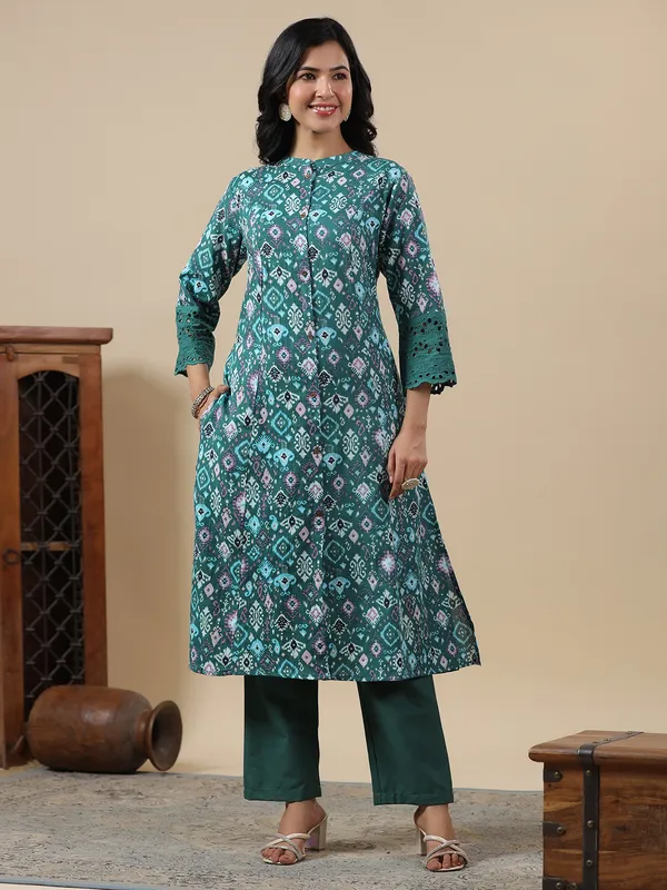 Stunning mint green printed cotton kurti