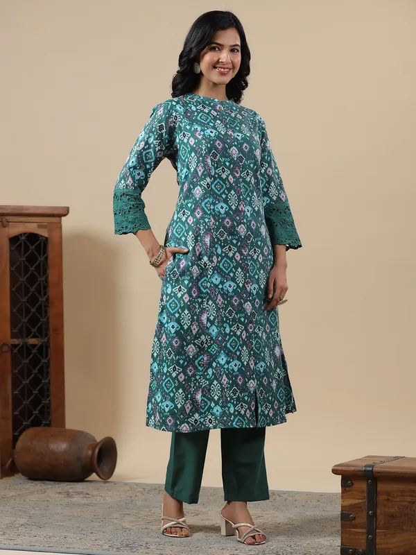 Stunning mint green printed cotton kurti