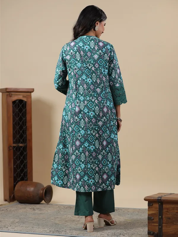Stunning mint green printed cotton kurti