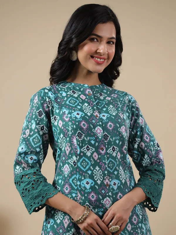 Stunning mint green printed cotton kurti