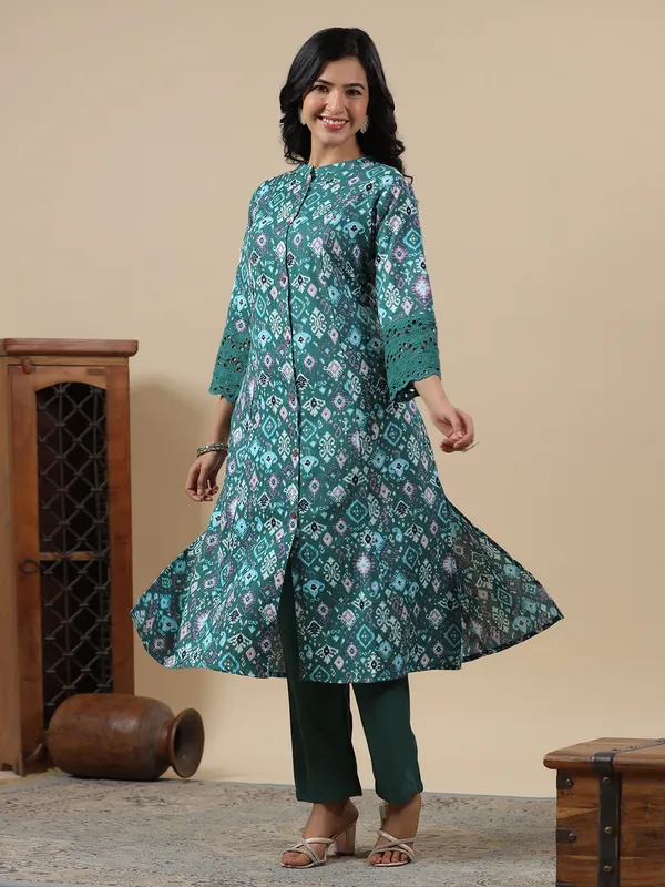 Stunning mint green printed cotton kurti