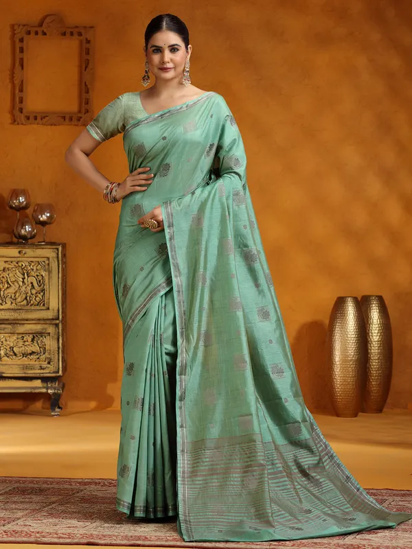 Stunning mint green silk saree