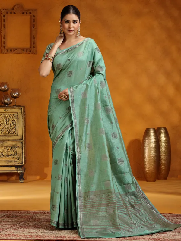 Stunning mint green silk saree