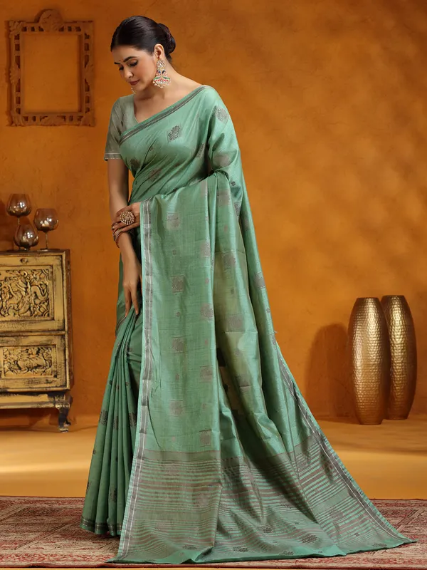 Stunning mint green silk saree