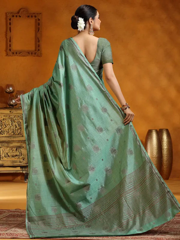 Stunning mint green silk saree