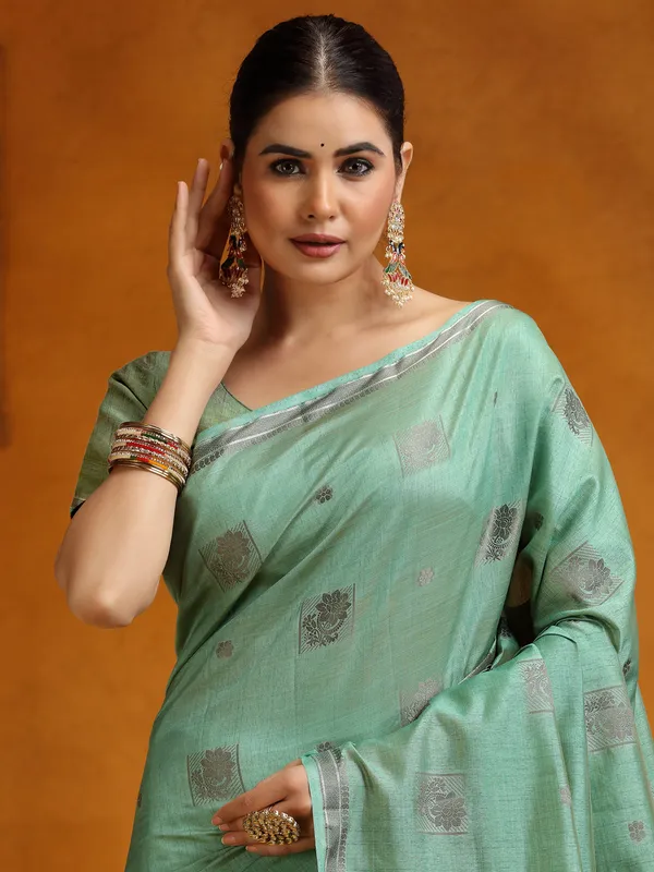 Stunning mint green silk saree