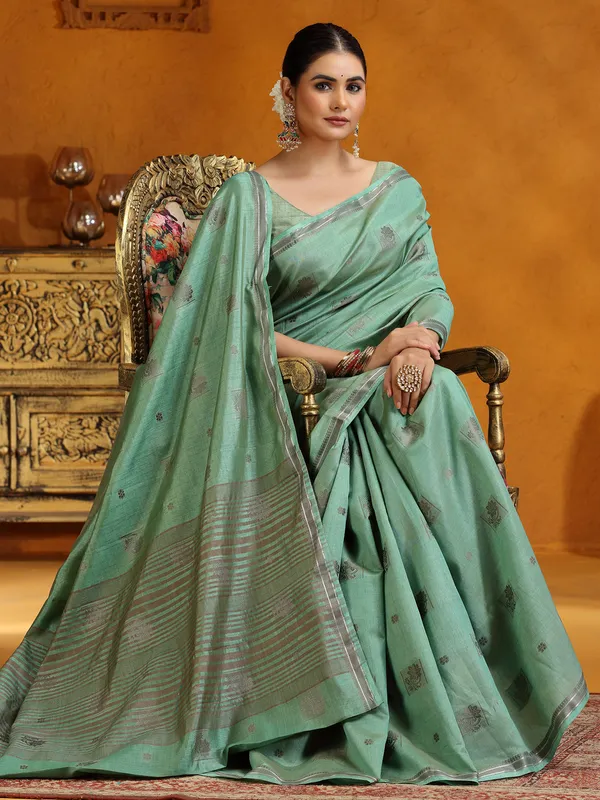 Stunning mint green silk saree
