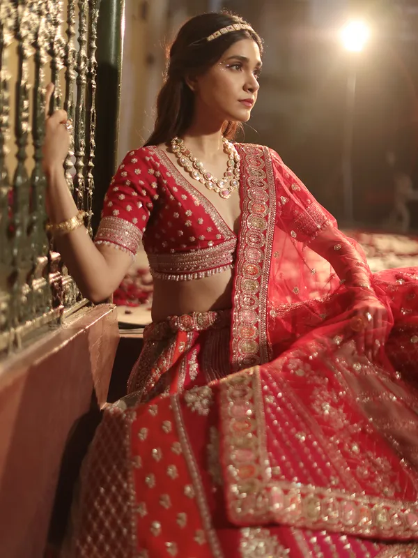Stunning multi color raw silk lehenga choli