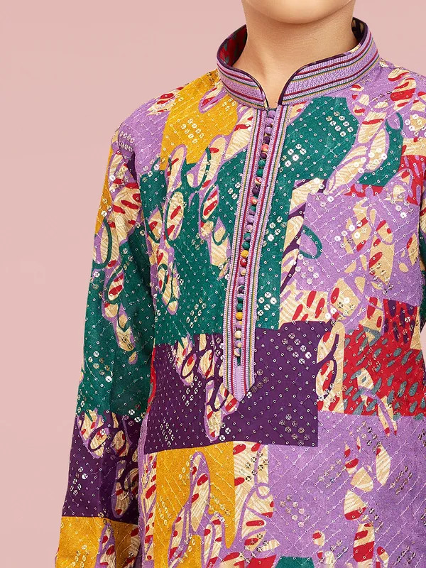 Stunning multi color silk printed kurta pajama