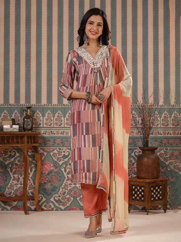Stunning multi color soft silk kurti set
