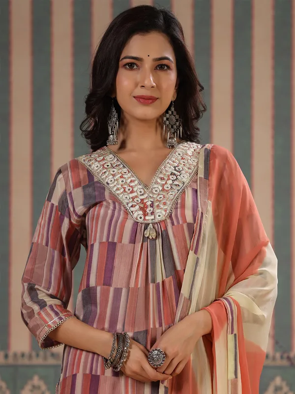 Stunning multi color soft silk kurti set