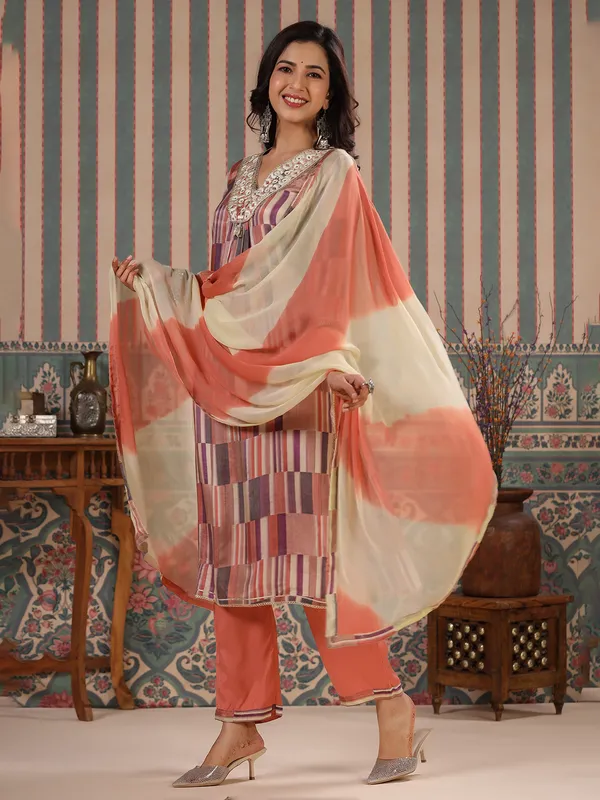 Stunning multi color soft silk kurti set