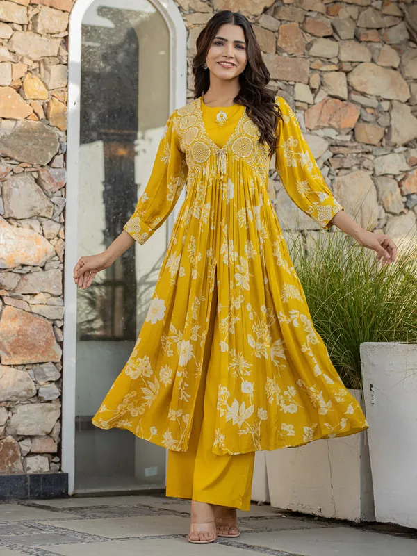 Beutiful mustard yellow silk kurti set