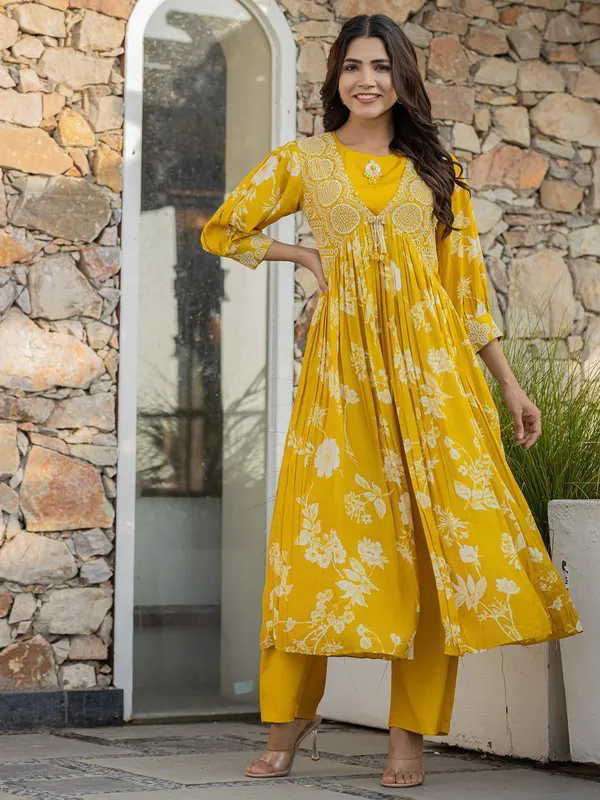 Beutiful mustard yellow silk kurti set
