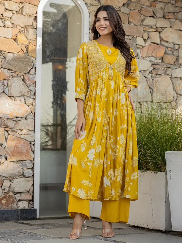 Beutiful mustard yellow silk kurti set