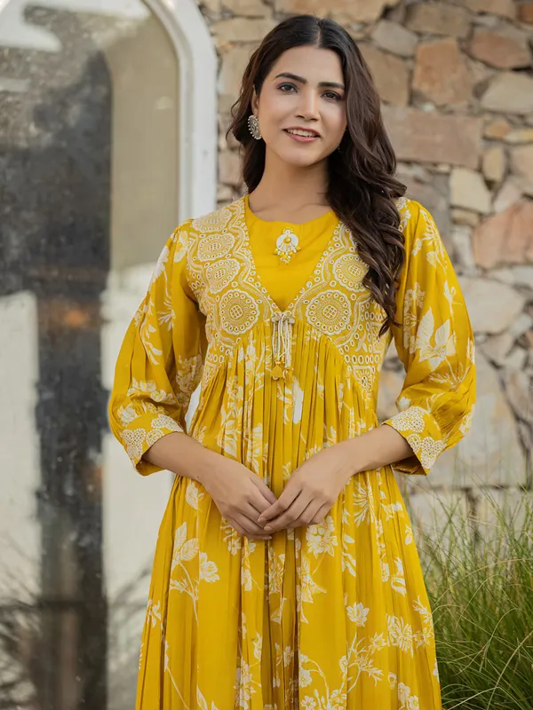 Beutiful mustard yellow silk kurti set