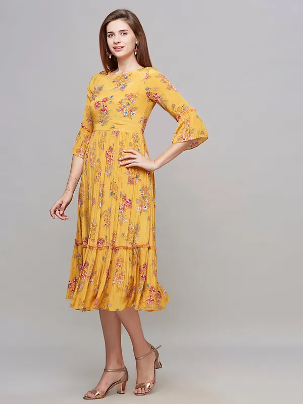 Stunning mustard yellow cotton printed kurti