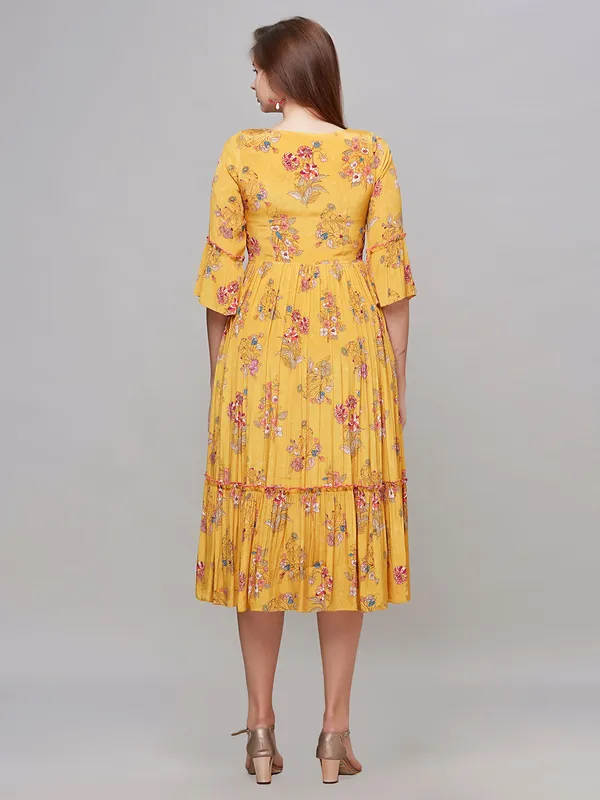 Stunning mustard yellow cotton printed kurti