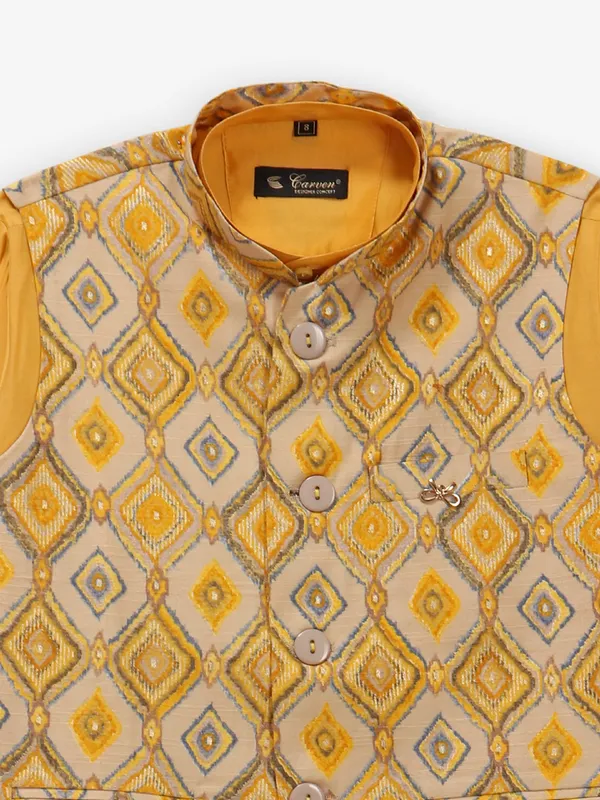 Stunning mustard yellow cotton silk waistcoat set