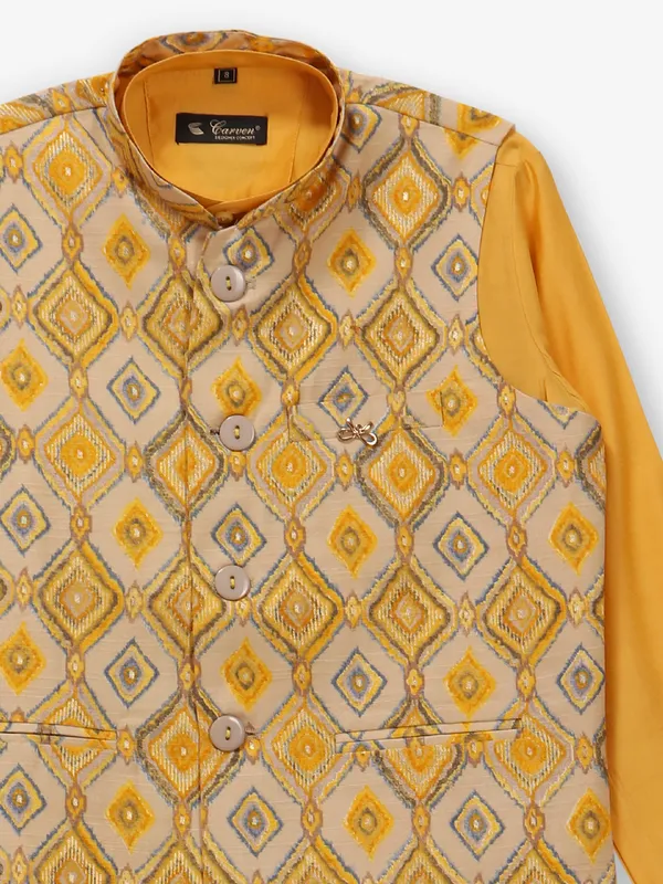 Stunning mustard yellow cotton silk waistcoat set