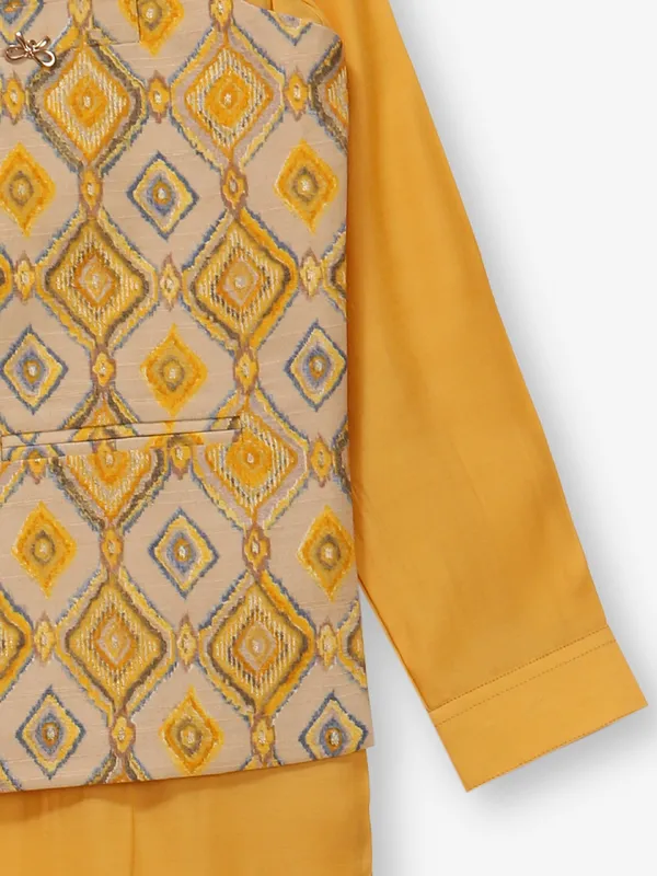 Stunning mustard yellow cotton silk waistcoat set
