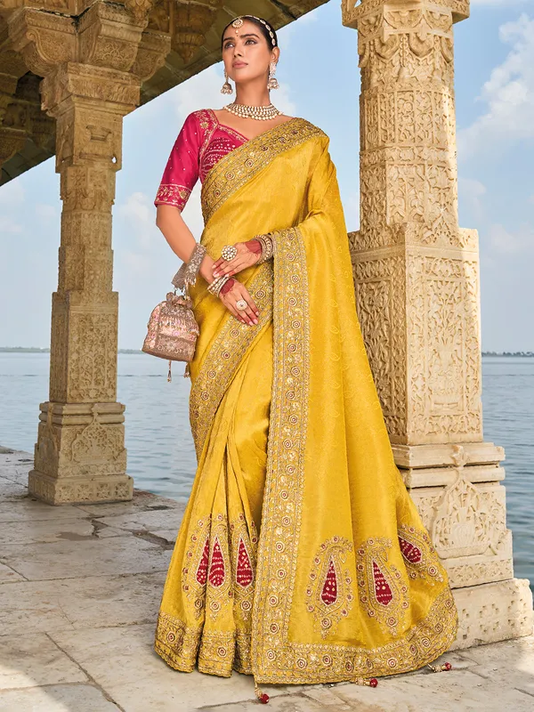 Stunning mustard yellow crepe saree