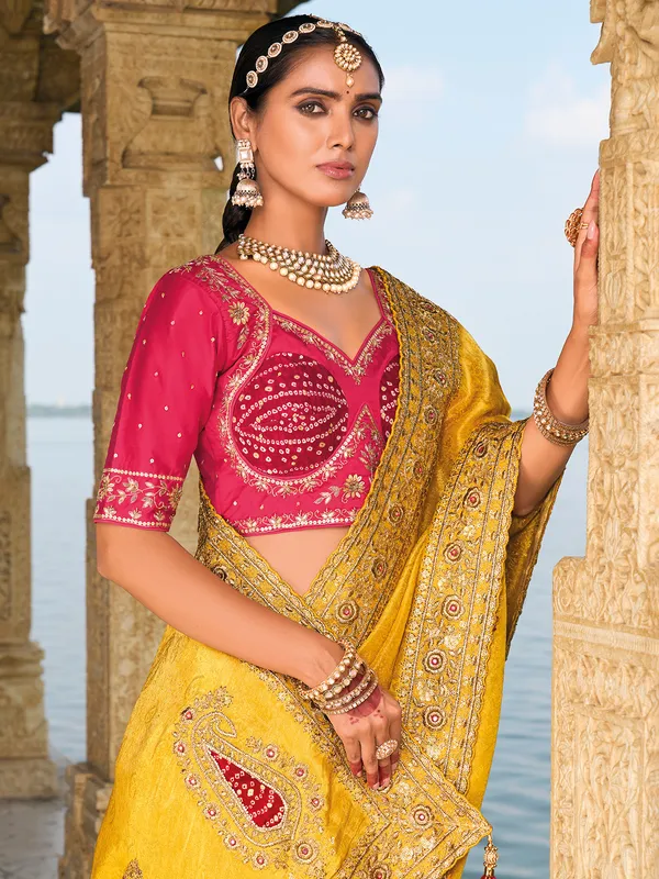 Stunning mustard yellow crepe saree