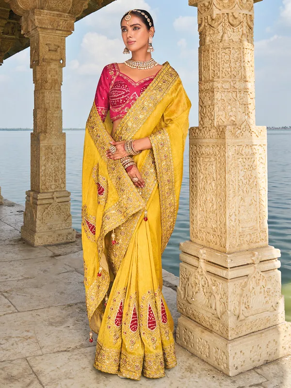 Stunning mustard yellow crepe saree