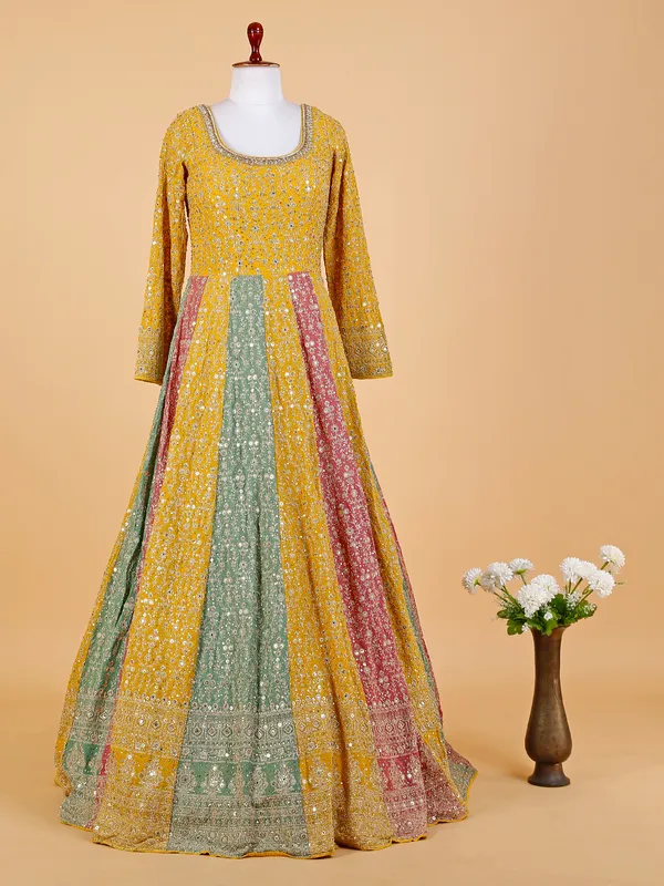 Stunning Mustard yellow floor length anarkali suit