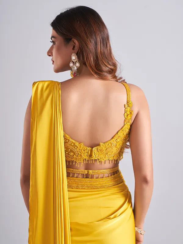 Stunning mustard yellow satin saree