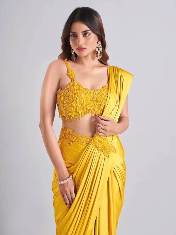 Stunning mustard yellow satin saree