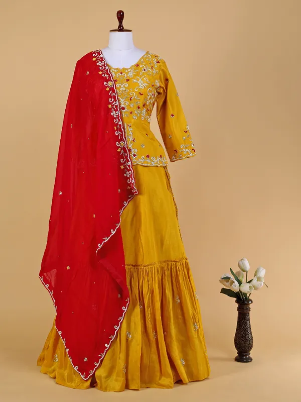Stunning mustard yellow silk lehenga choli
