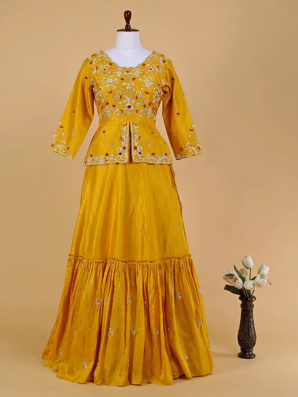 Stunning mustard yellow silk lehenga choli