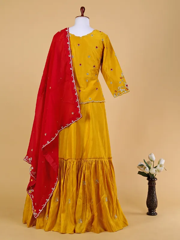 Stunning mustard yellow silk lehenga choli