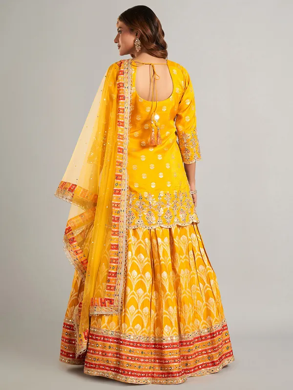 Stunning mustard yellow silk lehenga suit