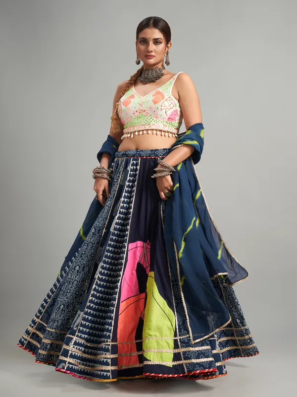 Stunning navy cotton silk chaniya choli