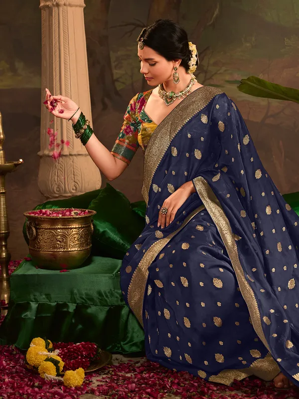 Stunning navy dola silk saree