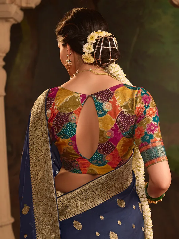 Stunning navy dola silk saree