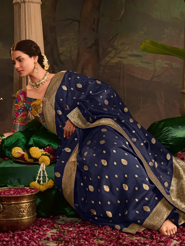 Stunning navy dola silk saree