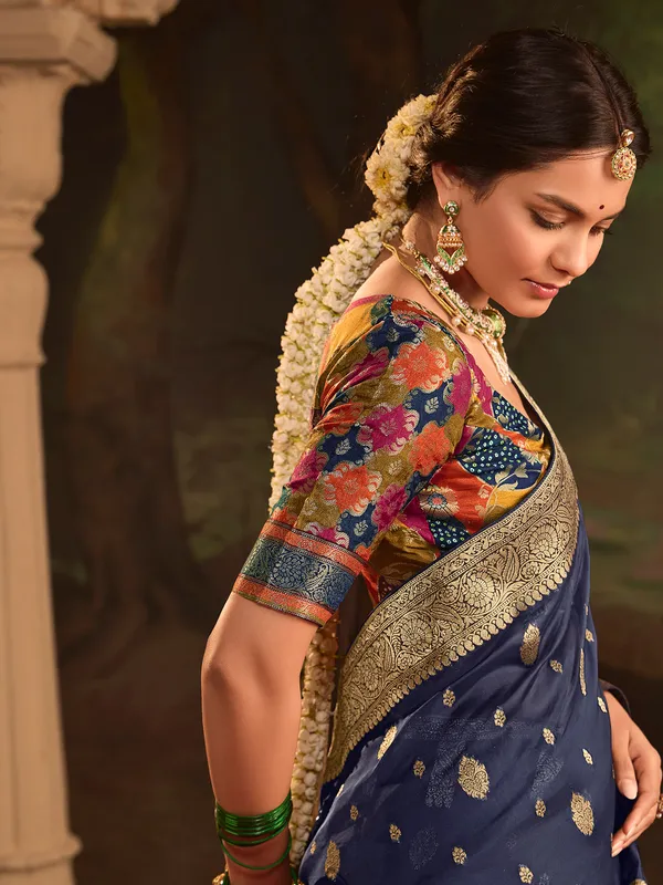 Stunning navy dola silk saree