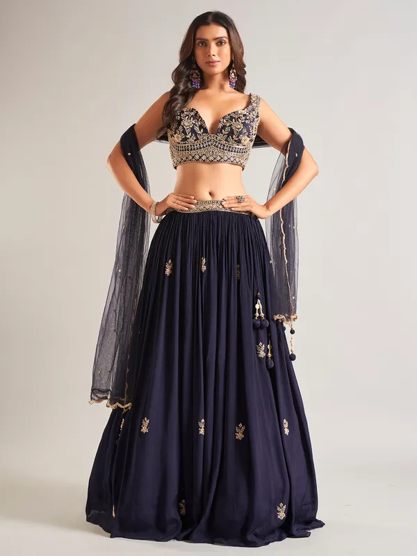 Stunning navy georgette lehenga choli with dupatta