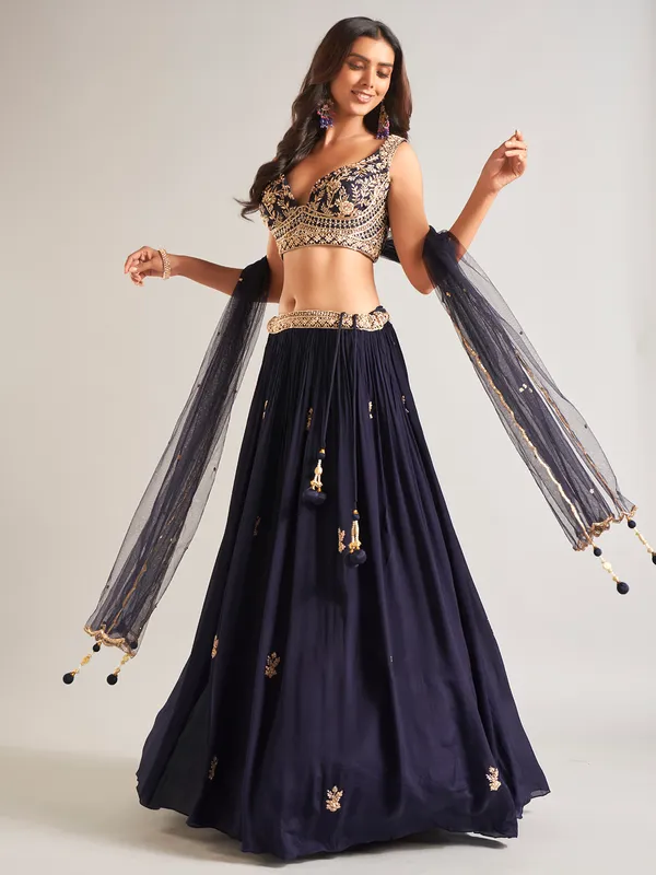 Stunning navy georgette lehenga choli with dupatta