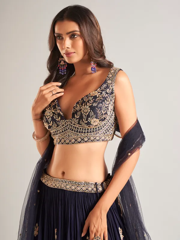Stunning navy georgette lehenga choli with dupatta