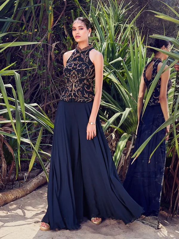 Stunning navy georgette palazzo suit